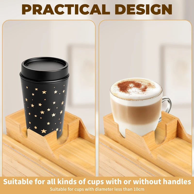 Bamboo Anti-Slip Couch Cup Holder Sofa Armrest Tray
