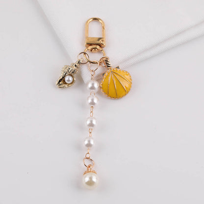 Ocean Shell Pearl Tassel Keychain Charm Bag Pendant - Green