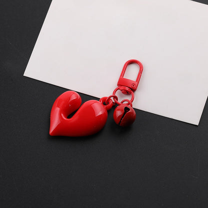 3D Glossy Heart Bell Keychain Charm DIY Bag Pendant - Rose Red