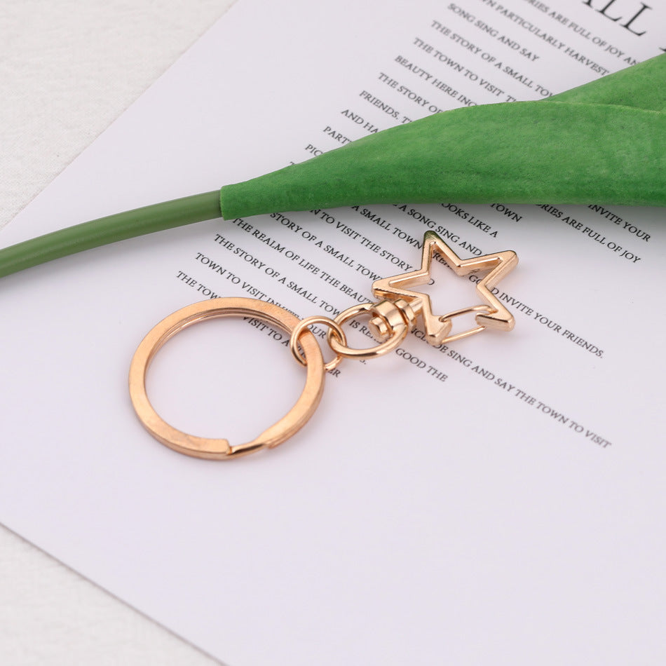Metal Star Shape Swivel Hook Keychain Ring DIY Accessory - C