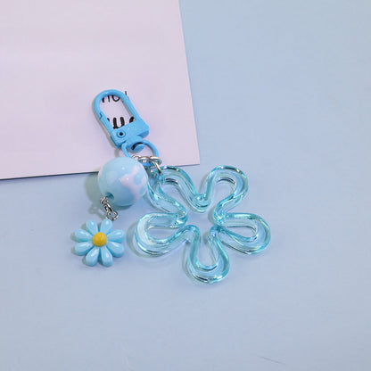 Acrylic Flower Daisy Bead Charm Keychain DIY Jewelry - Red