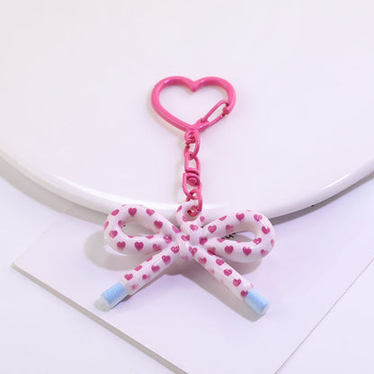 Cute Plaid Bow Resin Keychain Heart Ring Charm - A  Purple