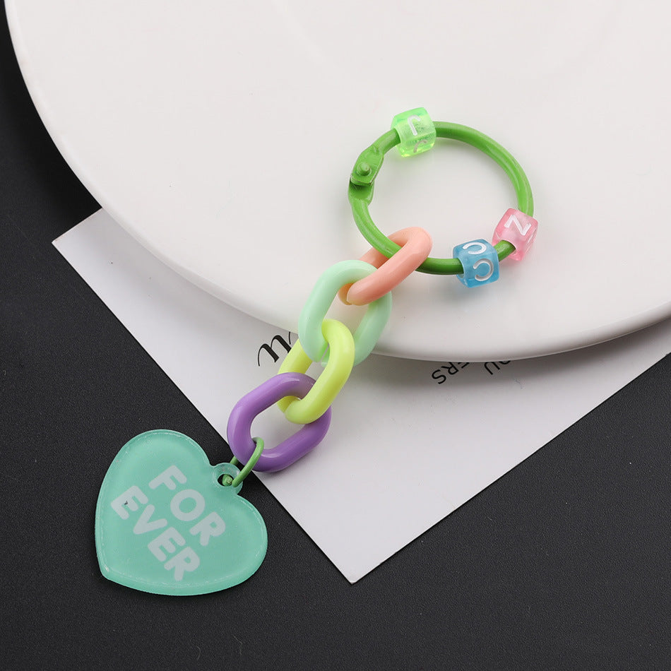 Cute Acrylic Chain Heart Charm Keychain Ring Accessory - Green