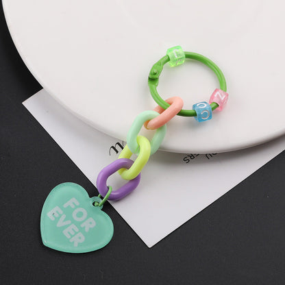 Cute Acrylic Chain Heart Charm Keychain Ring Accessory - Green