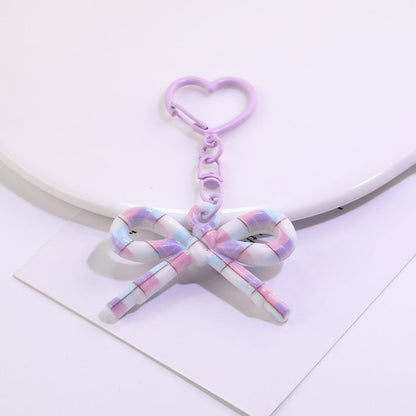 Cute Plaid Bow Resin Keychain Heart Ring Charm - Yellow