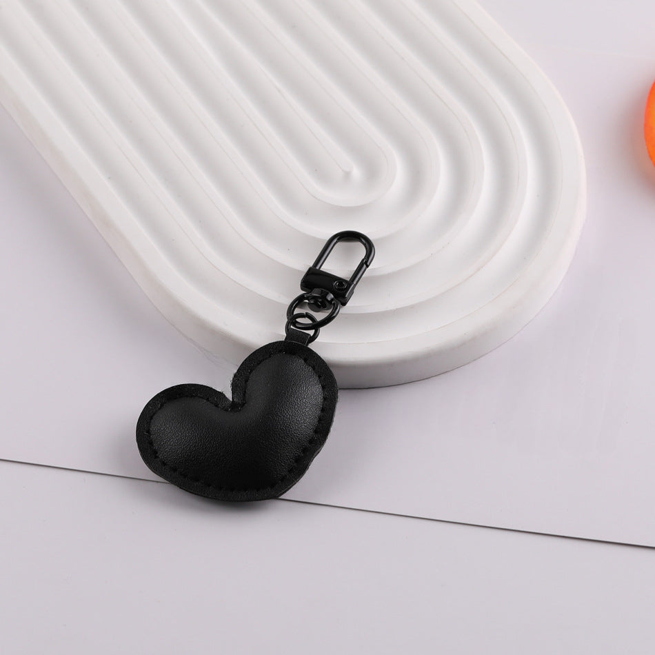 PU Leather Puffy Heart Keychain Charm Bag Pendant - Red