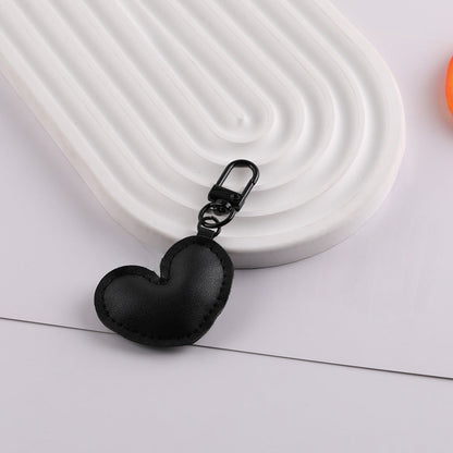 PU Leather Puffy Heart Keychain Charm Bag Pendant - Red