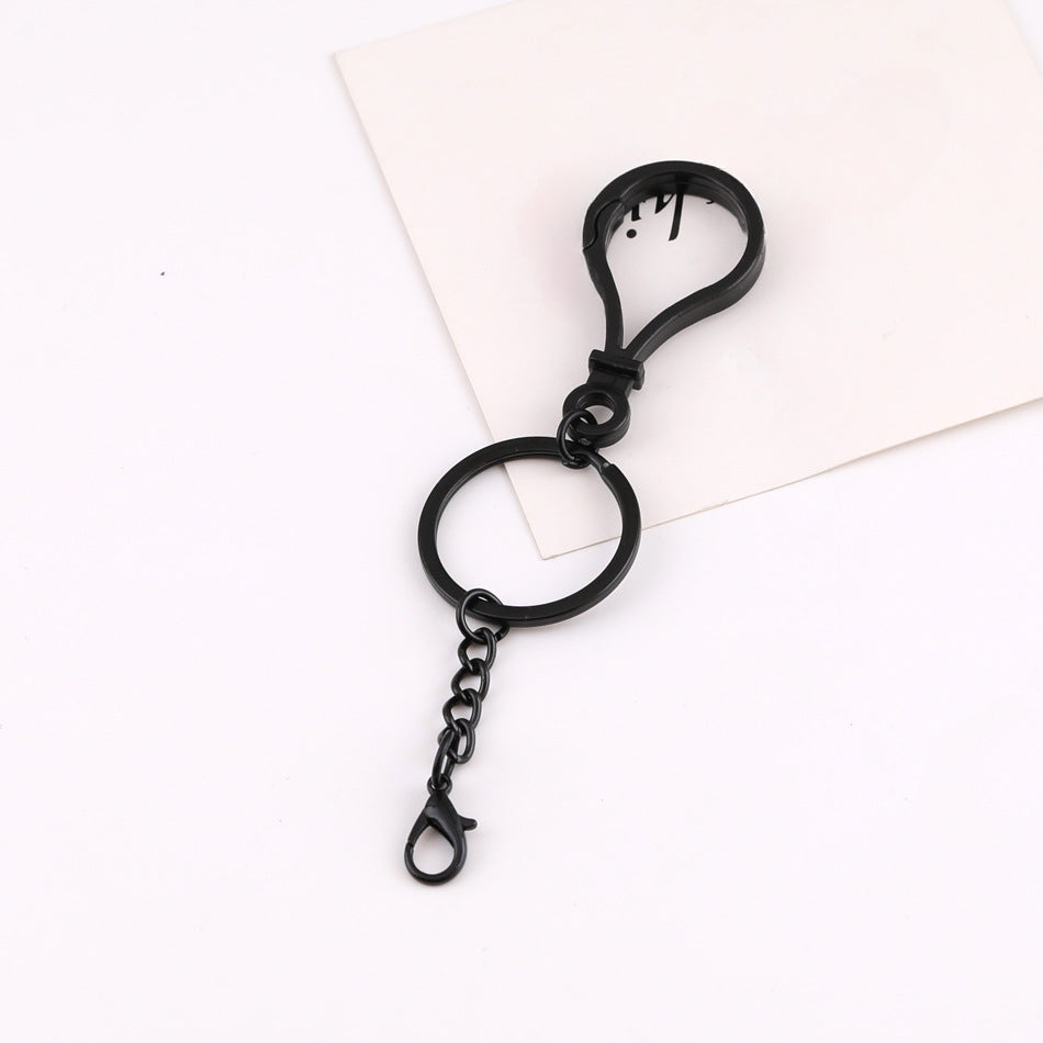 Metal Figure 8 Keychain with Split Ring Chain and Clasp - Black
