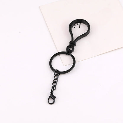 Metal Figure 8 Keychain with Split Ring Chain and Clasp - Black