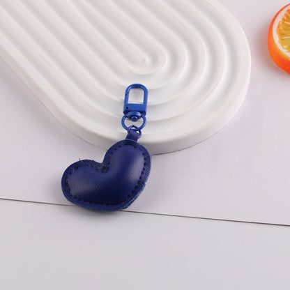 PU Leather Puffy Heart Keychain Charm Bag Pendant - Green