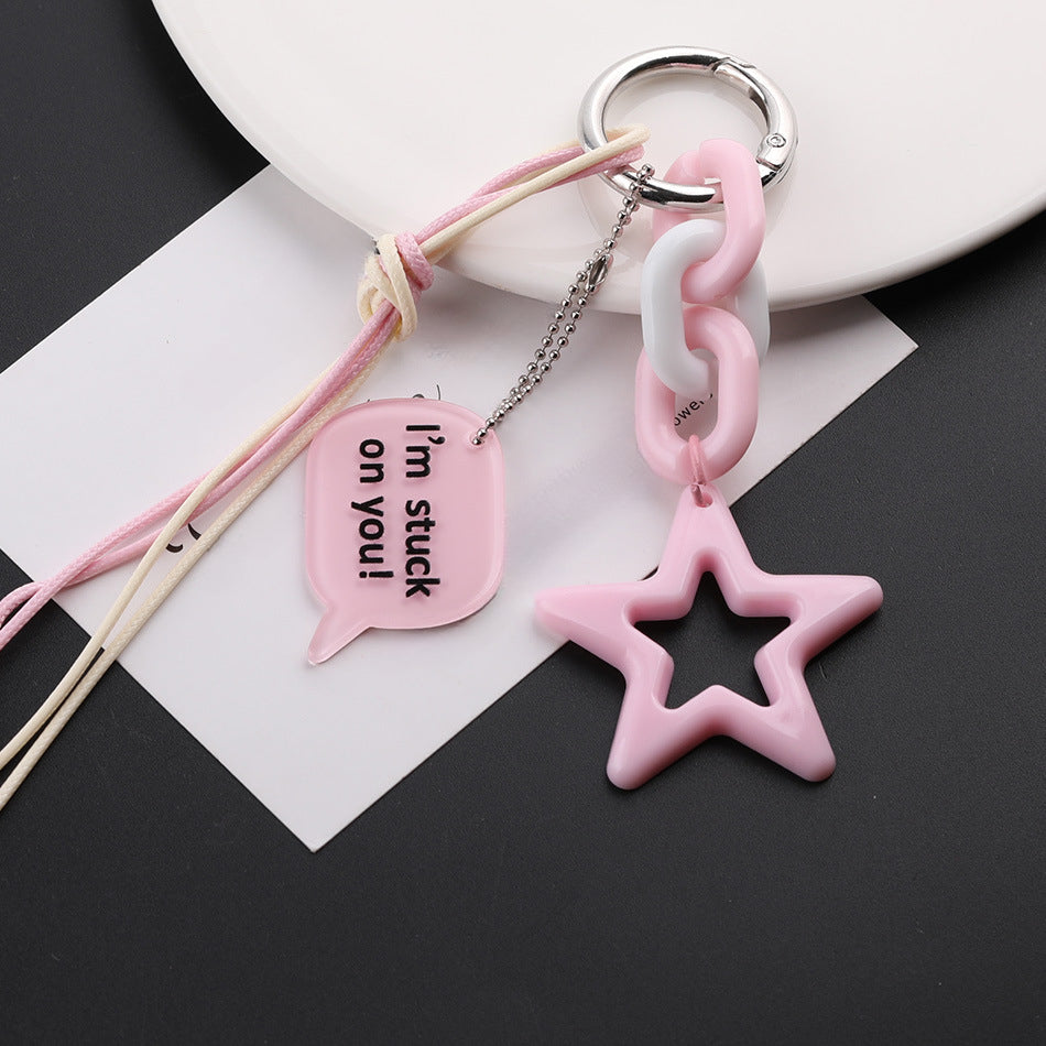 Acrylic Star Bead Chain Message Tag Keychain Charm - Yellow