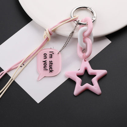 Acrylic Star Bead Chain Message Tag Keychain Charm - Yellow