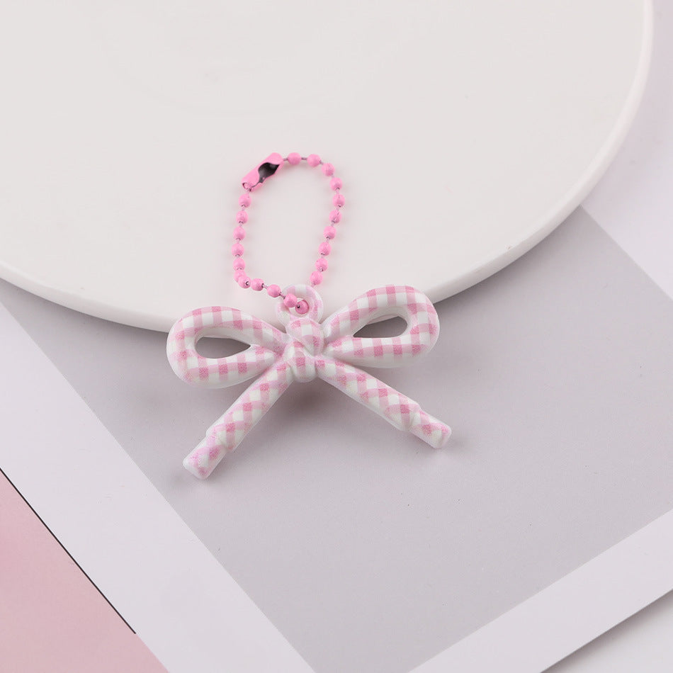 Cute Patterned Bow Charm Pendant Ball Chain Keychain - Blue Style A