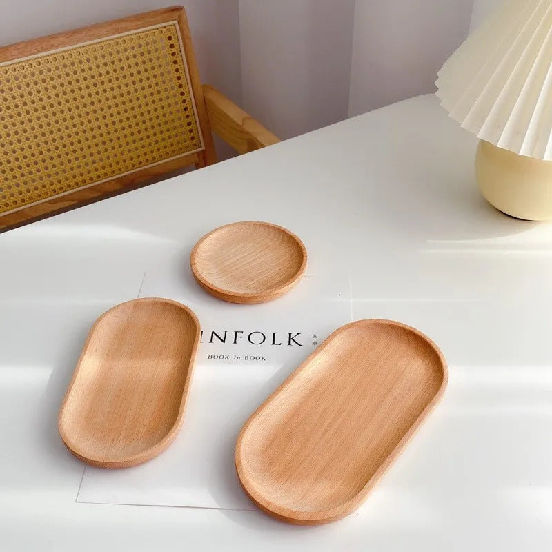 Solid Wood Dinner Plate Tray for Cake Bread Coffee and Tea