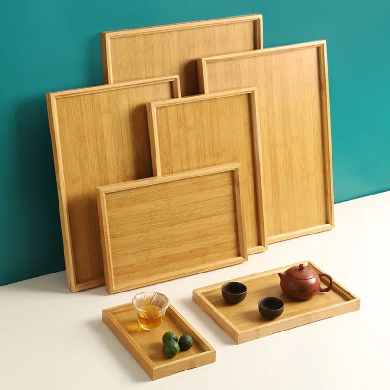 Rectangular Bamboo Tray Wooden Household Fruit and Snack Plate