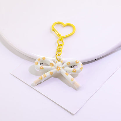 Cute Plaid Bow Resin Keychain Heart Ring Charm - Green
