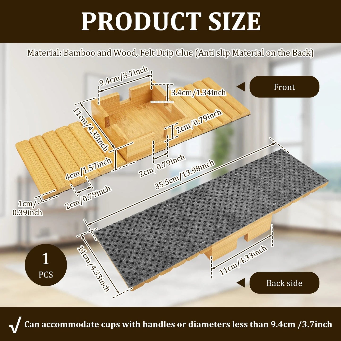 Bamboo Anti-Slip Couch Cup Holder Sofa Armrest Tray