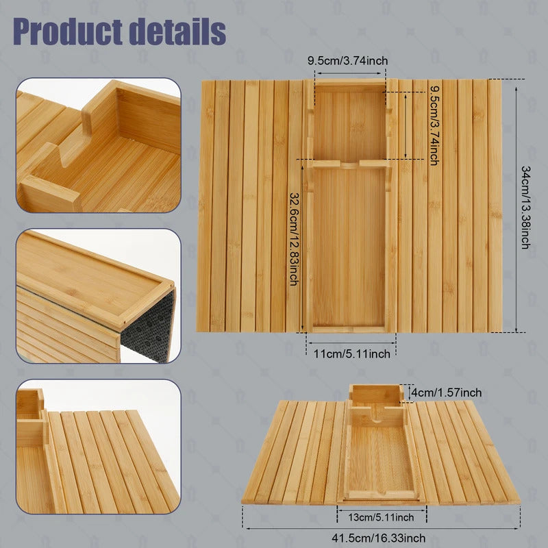 Bamboo Wood Couch Cup Holder Sofa Armrest Tray