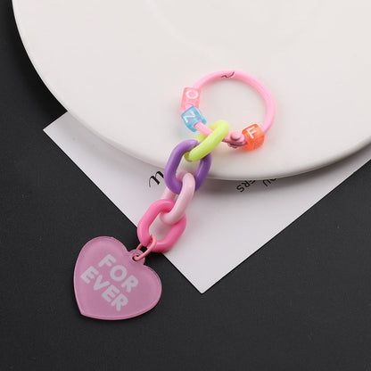 Cute Acrylic Chain Heart Charm Keychain Ring Accessory - White