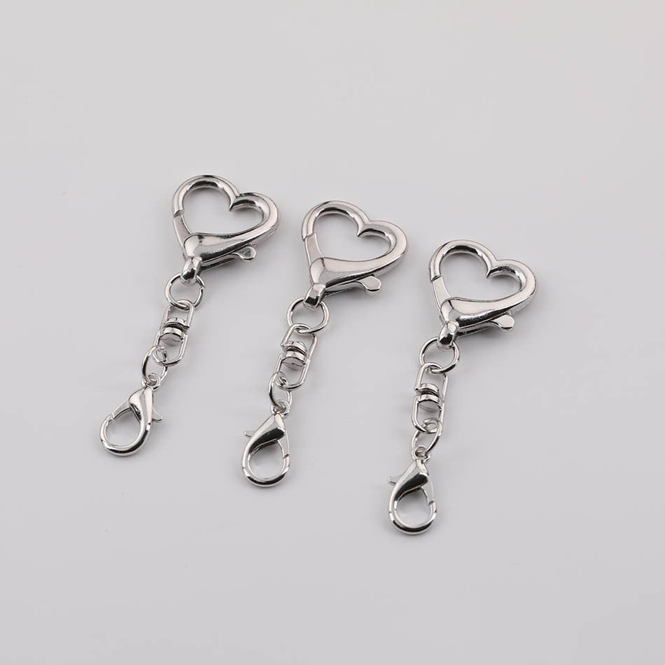 3pcs Heart Lobster Clasp Double End Keychain Link DIY - Silver