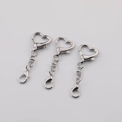 3pcs Heart Lobster Clasp Double End Keychain Link DIY - Silver