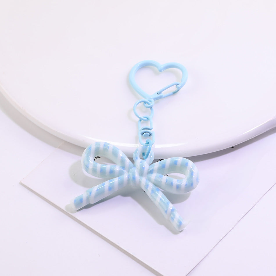 Cute Plaid Bow Resin Keychain Heart Ring Charm - additional product photo 1