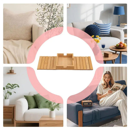 Wooden Couch Armrest Table with Built-In Cup Holder