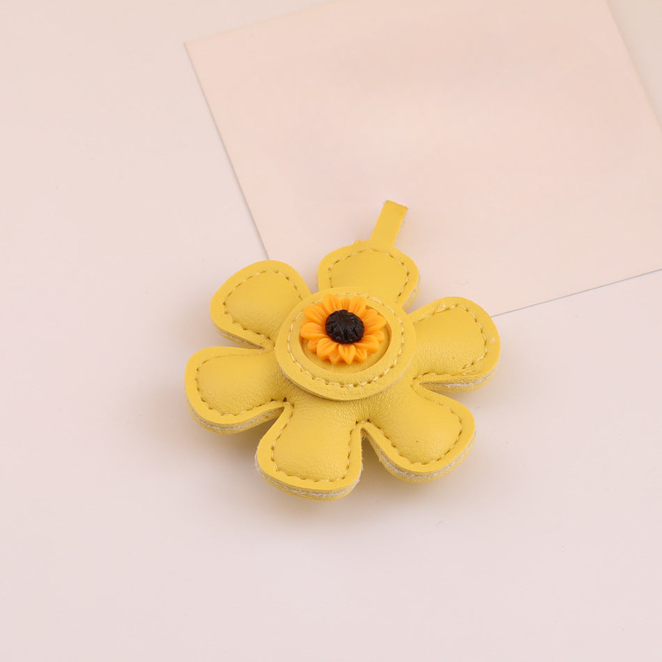 Leather Sunflower Daisy Flower Pendant Charm DIY - Khaki