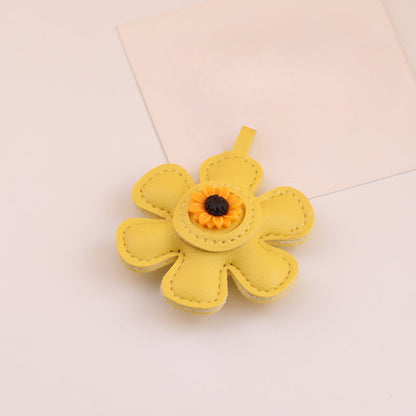 Leather Sunflower Daisy Flower Pendant Charm DIY - Khaki