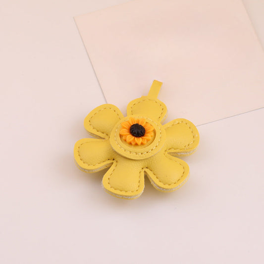 Leather Sunflower Daisy Flower Pendant Charm DIY - Khaki