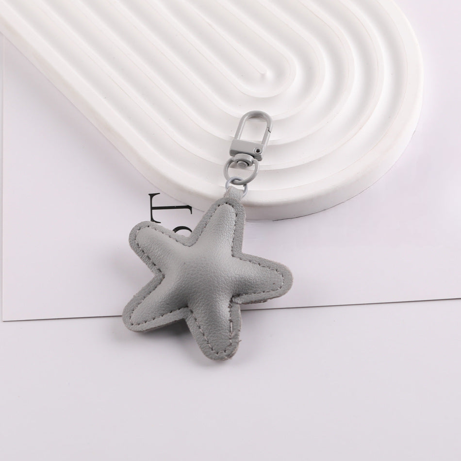 PU Leather Star Shape Keychain Charm Bag Pendant - Coffee color