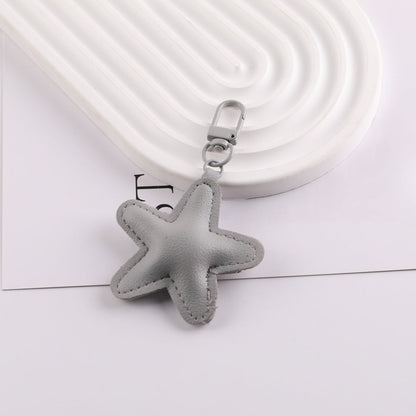 PU Leather Star Shape Keychain Charm Bag Pendant - Coffee color