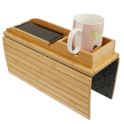Bamboo Wood Couch Cup Holder Sofa Armrest Tray