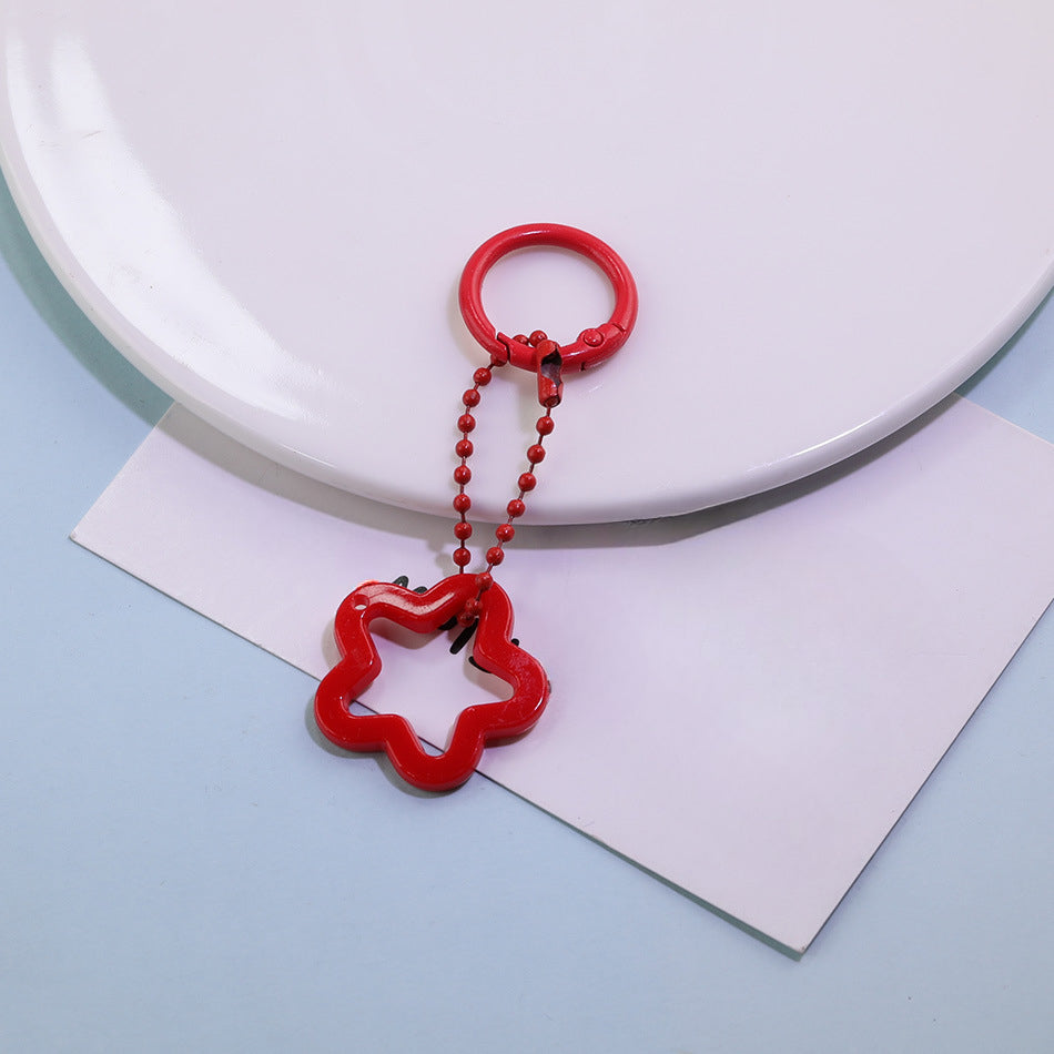 Acrylic Star Flower Ring Bead Chain Keychain DIY - Pink