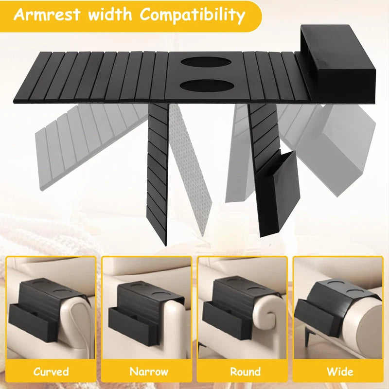 Bamboo Non-Slip Couch Arm Cup Holder Tray