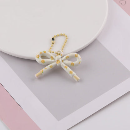 Cute Patterned Bow Charm Pendant Ball Chain Keychain - Blue Style B
