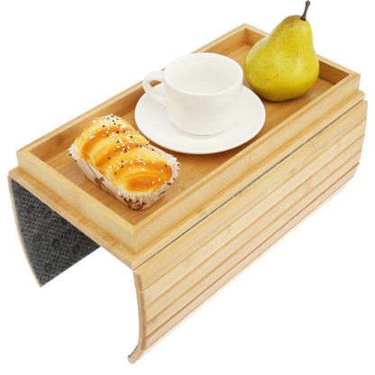 Bamboo Wood Couch Cup Holder Sofa Armrest Tray
