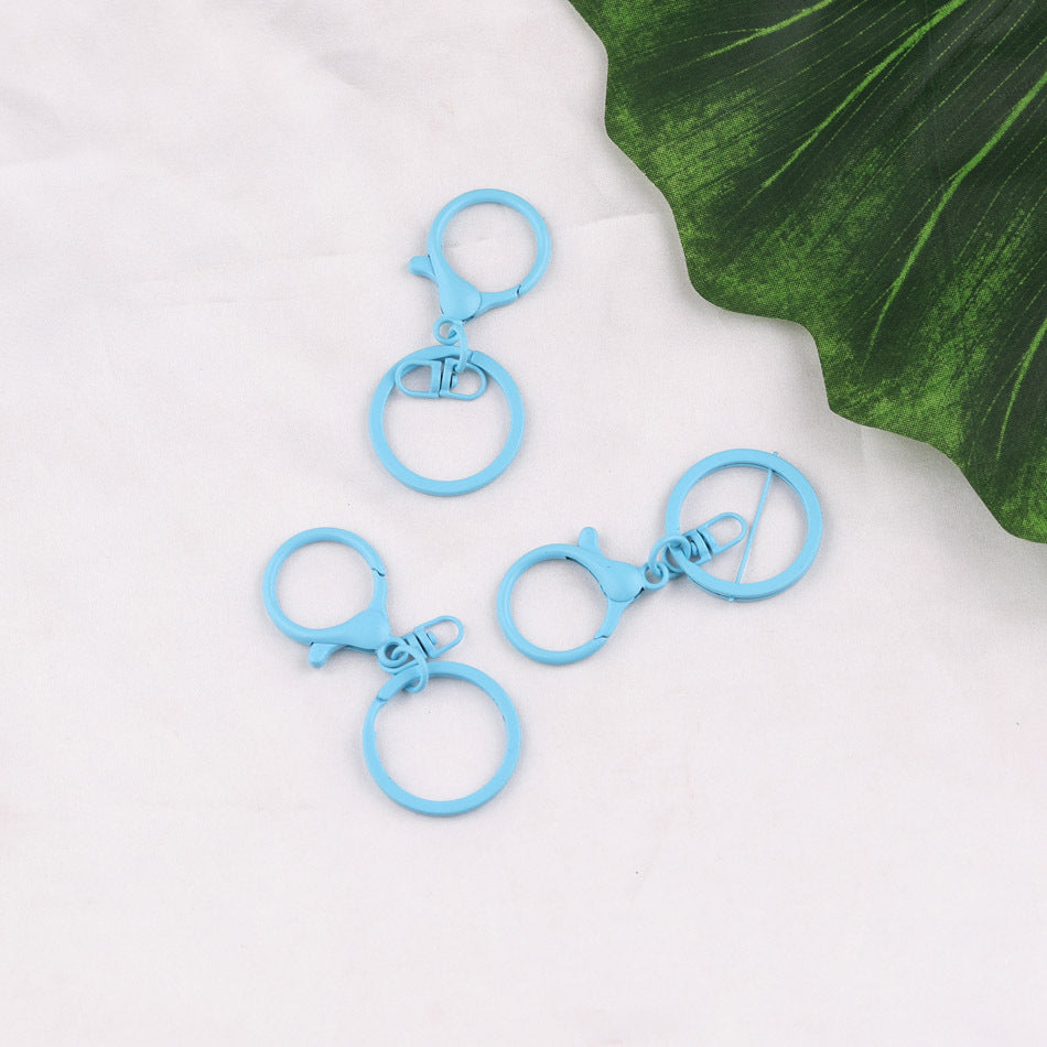 3pcs Colorful Metal Lobster Clasp Split Ring Keychain - Yellow