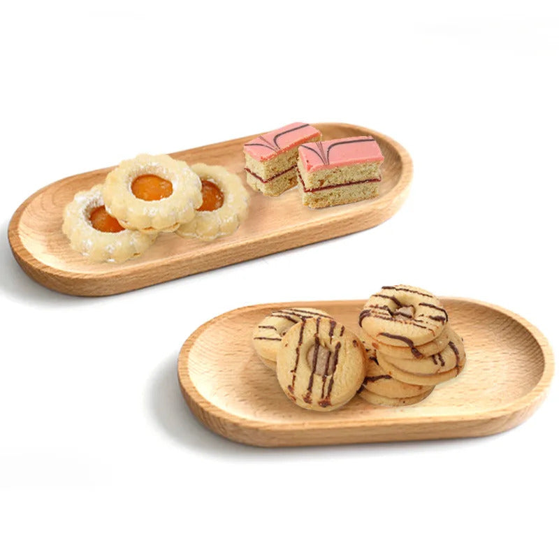 Solid Wood Dinner Plate Tray for Cake Bread Coffee and Tea