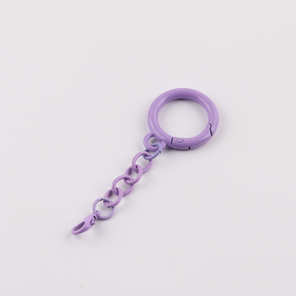 Metal Spring Ring Keychain with Chain and Lobster Clasp - Coffee