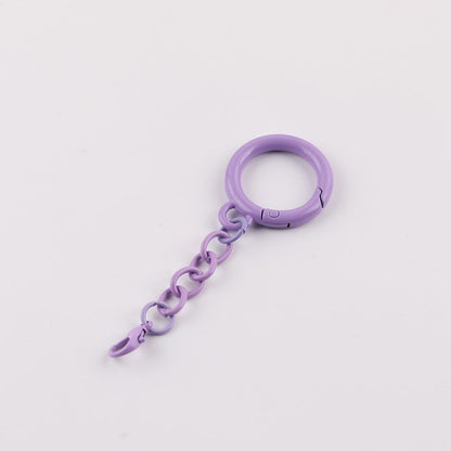 Metal Spring Ring Keychain with Chain and Lobster Clasp - Coffee