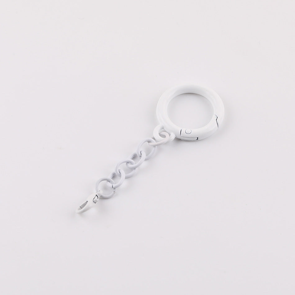 Metal Spring Ring Keychain with Chain and Lobster Clasp - Black