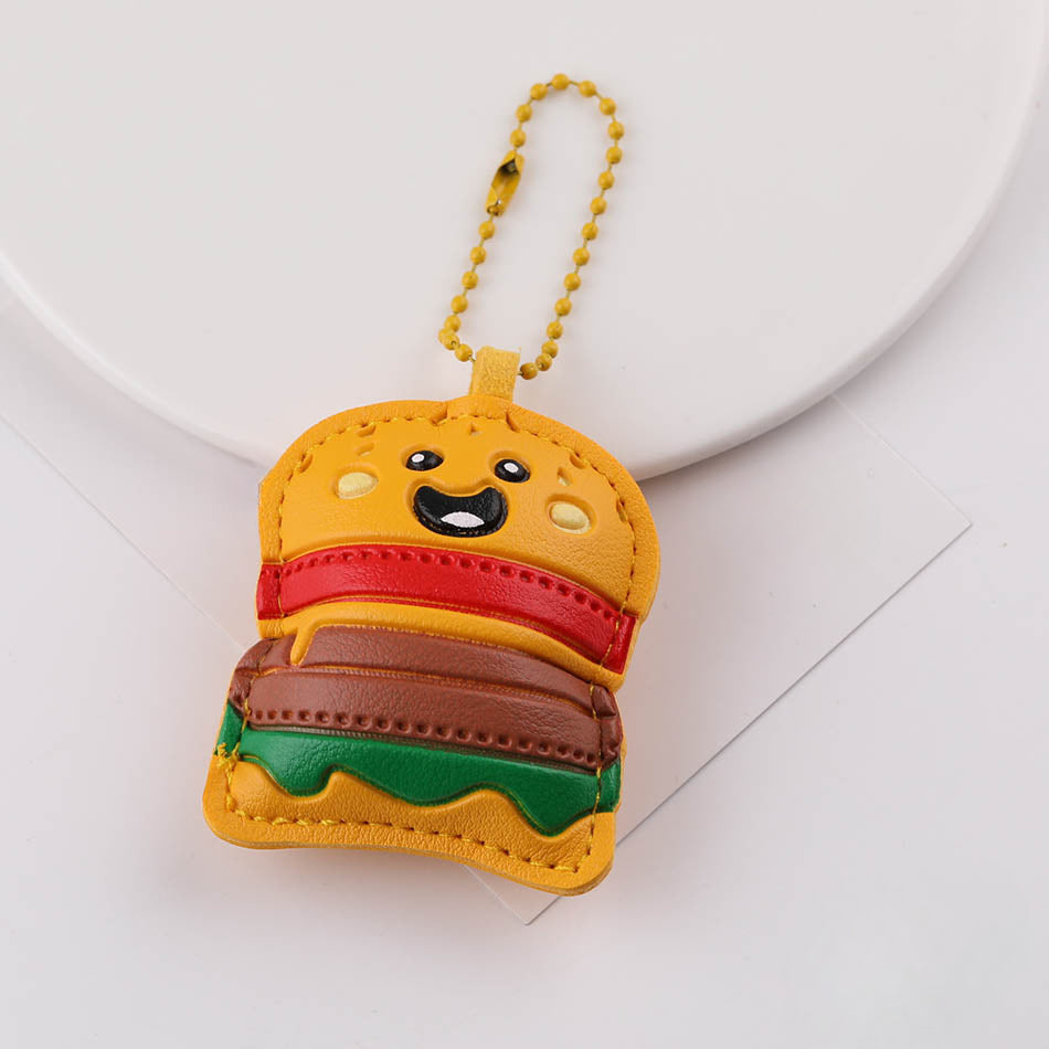 Handmade Leather Burger Pizza Food Charm Keychain - Type A Pizza