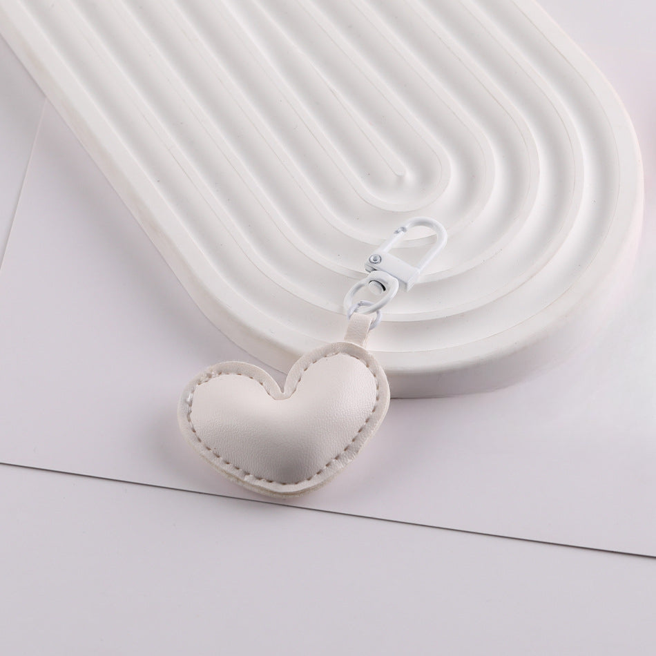 PU Leather Puffy Heart Keychain Charm Bag Pendant - White