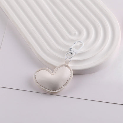 PU Leather Puffy Heart Keychain Charm Bag Pendant - White
