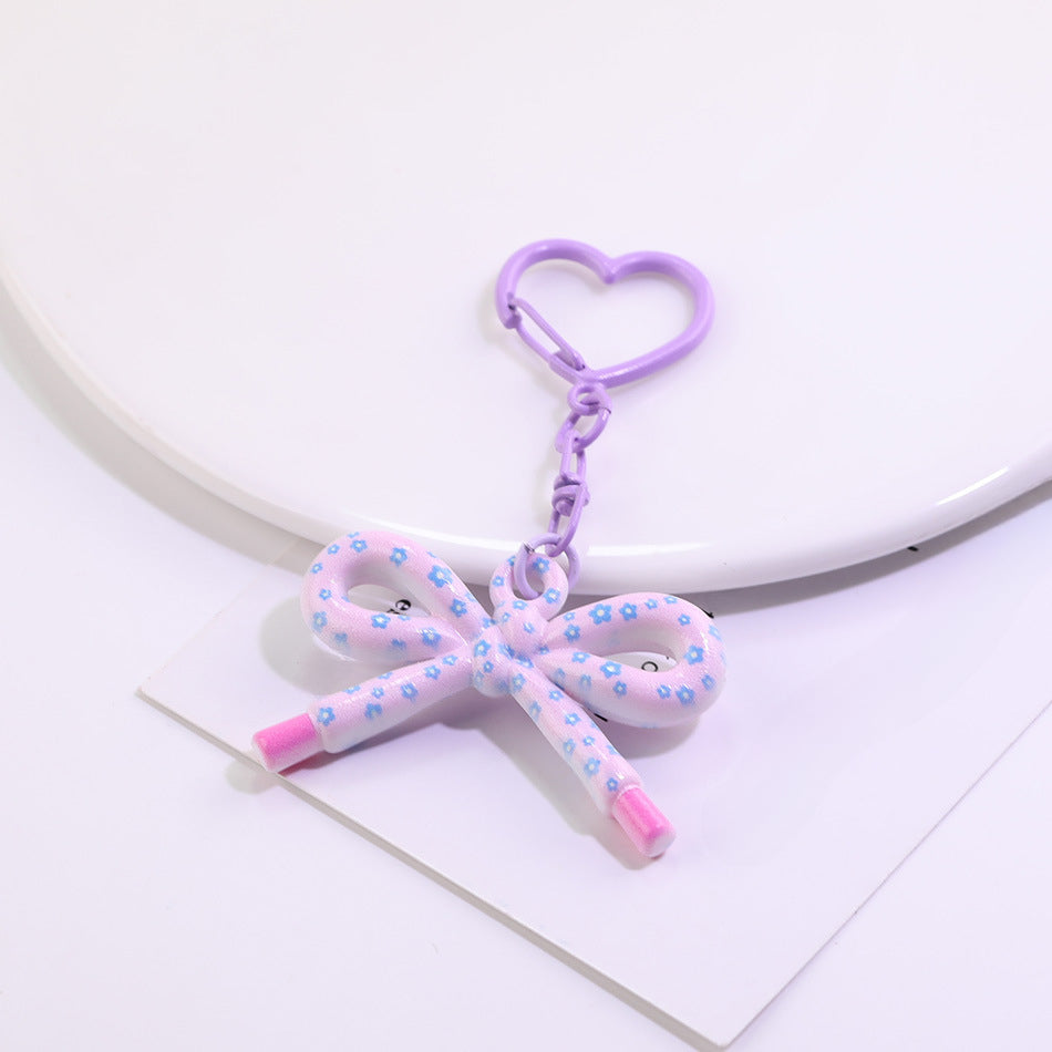 Cute Plaid Bow Resin Keychain Heart Ring Charm - Orange
