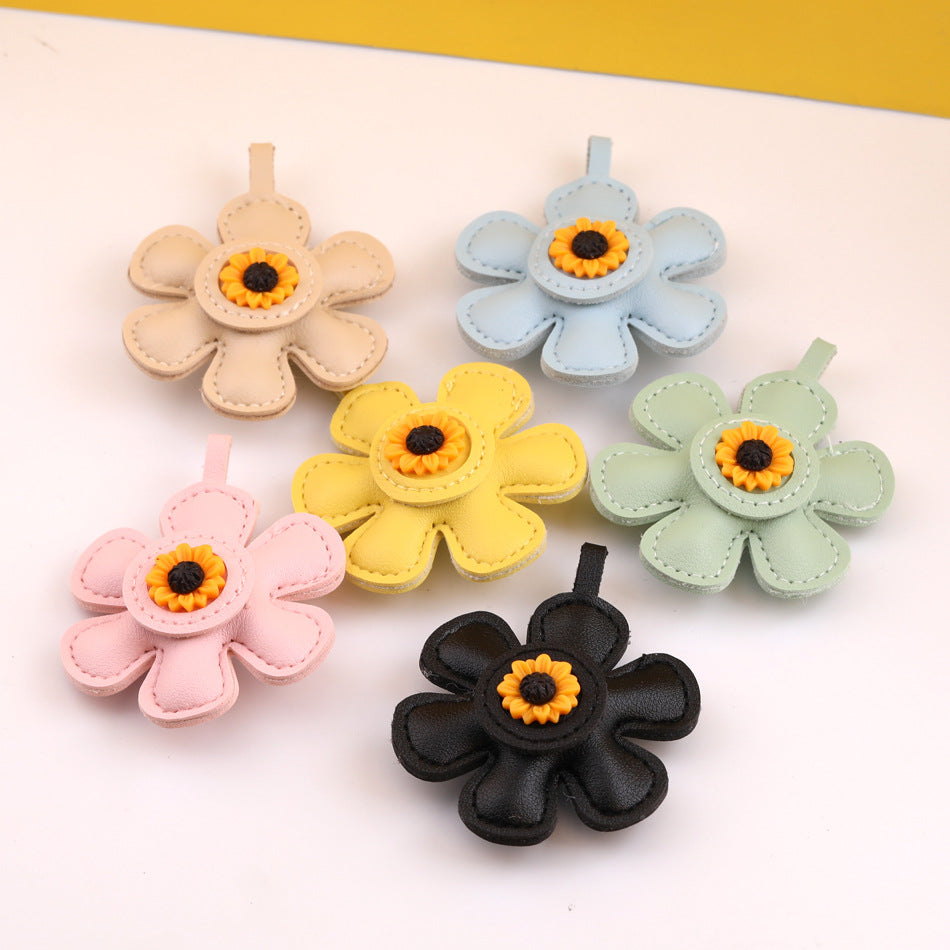 Leather Sunflower Daisy Flower Pendant Charm DIY - blue