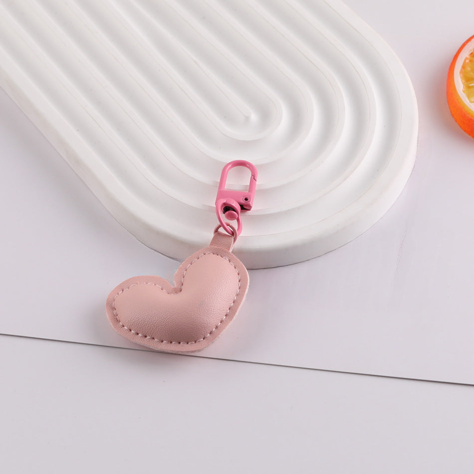 PU Leather Puffy Heart Keychain Charm Bag Pendant - Orange
