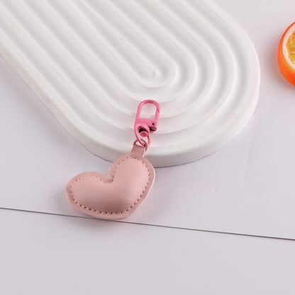 PU Leather Puffy Heart Keychain Charm Bag Pendant - Orange
