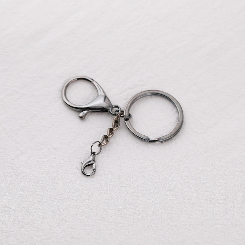 Classic Metal Split Ring Keychain with Lobster Clasp and Chain - Bronze